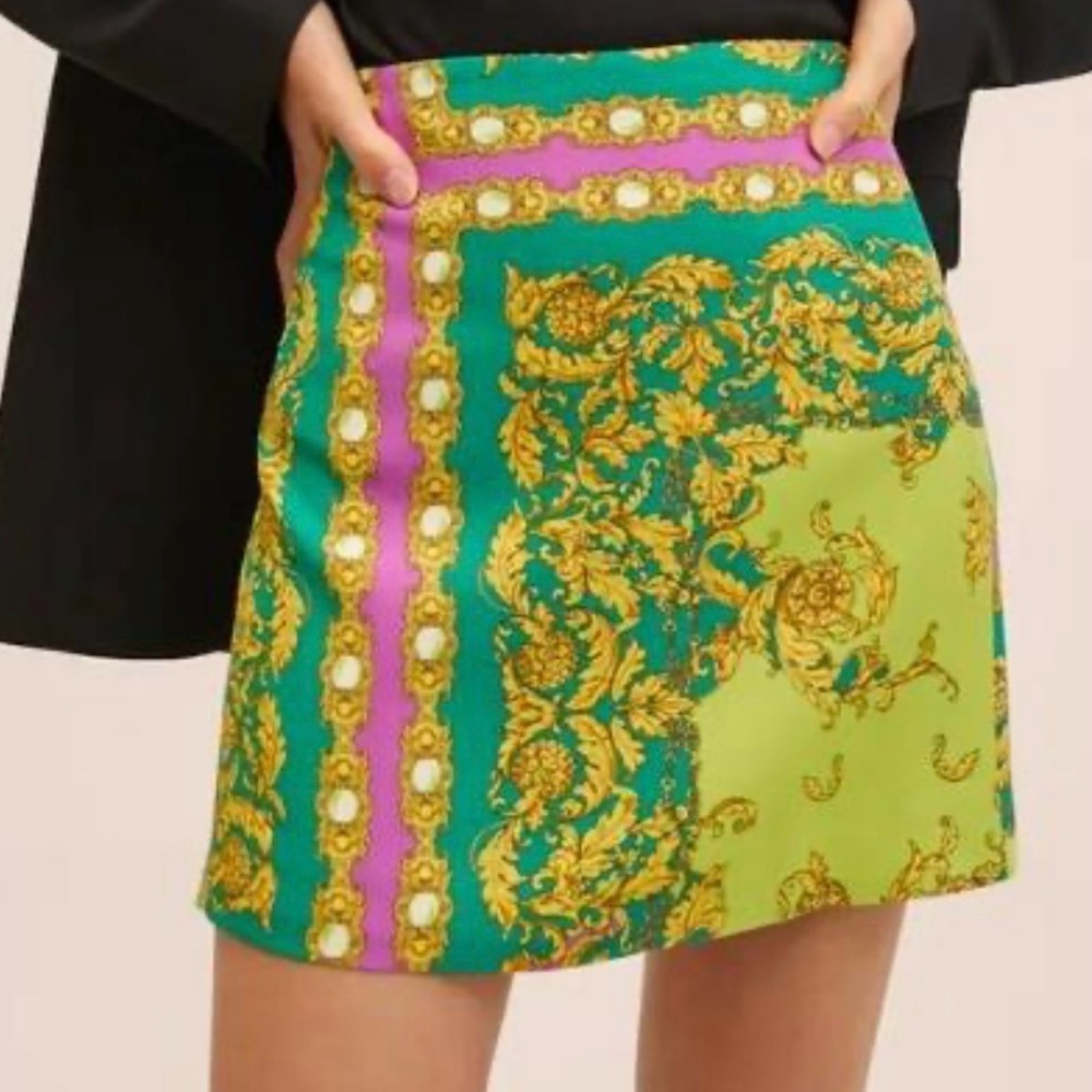 Mango baroque print mini skirt